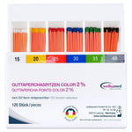 Guttaperchaspitzen Color <br> 2% | Größe 015-040 | 120 Stck.
